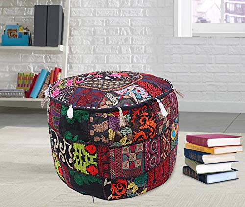 Patchwork Rotondo Ottomano Pouf Bohemian Indiano Pavimento Poggiapiedi Boho Ricamato Sedute Vintage Decor Colorato Handmade Sgabello Casa