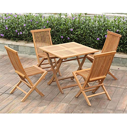 CGBF-Set di Mobili da Giardino in Teak Resistente alle Intemperie,Set Bistrot in Legno Vivente,Tavolo e Sedie Pieghevoli per Terrazze e Balconi,D