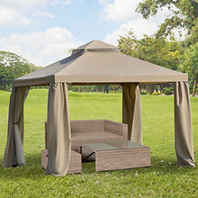 Outsunny Gazebo da Giardino 3x3m in Metallo con Zanzariera e Tetto a 2 Livelli in Poliestere Cachi