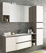 Mobile da bagno colore Rovere Tranche , specchio con luci a led, Misura: L.165 P.46/35 cm, Top bianco, Lavabo In Ocritech C/Vasca Integrata