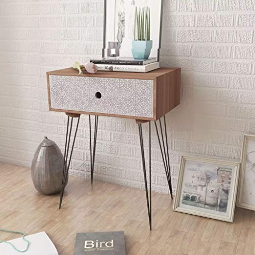 AYNEFY Tavolino con Cassetto in MDF, Comodino Camera da Letto Marrone Moderno con Cassetto Tavolino Soggiorno Salotto in Legno e MDF Laterale da Divano 44 x 30.5 x 57.5 cm