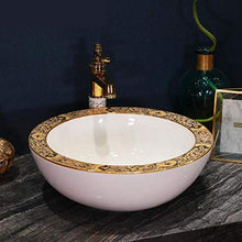 Jgophu China Artistic Lavabo in ceramica fatto a mano rotondo Counter Top Lavandino Bagno Vaschetta Colore Bianco Lato Oro