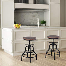 homcom Sgabello Stile Industriale in Legno di Pino e Metallo, Altezza Regolabile, Cucina/Bar/Ristorante, 40x40x52-68cm
