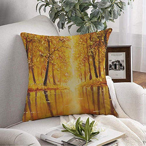 Kris.D Copertura Decorativa del Cuscino di tiro Pittura a Olio Originale Artistica variopinta del Sole Fiume nella Foresta di Autunno su Tela Impressionismo moderno18x18 Pollici