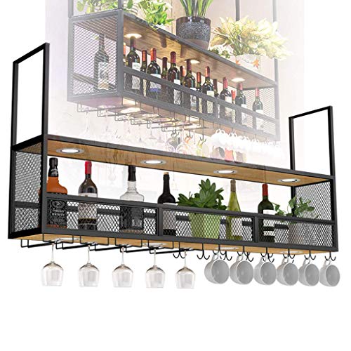 HLL Wine Rack, organizzare supporto di vetro Wine Kitchen Upside down Wine Rack stile semplice Ferro Hanging Calici Holder decorazione del soffitto Mensola per bar, ristoranti, cucine,100x30cm,100x30