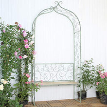 YICO Terrazza Arco da Giardino Pergolato con Panca in Acciaio, 235 cm di Altezza X 110 cm di Larghezza, Arco Decorativo per Interni/Esterni per Piante Rampicanti, Verde