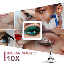 Fancii Specchio Ingranditore Flessibile 10x con Luce LED e Ventosa Potente - Specchio da Trucco Illuminato con Collo di Cigno - Specchio Cosmetico da Bagno (Mira +)