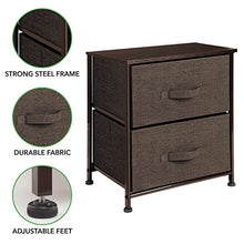 mDesign Comodino in stoffa con due cassetti – Organizer ideale per le camere da letto – Ideale in camera da letto o in molti altri spazi della casa – caffè