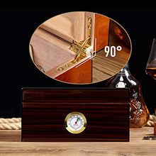 Scatola per Sigari in Legno di Cedro Humidor Scatola per Sigari Portatile Scatola per Sigarette Cerniera in Metallo con Vernice per Pianoforte Doppia Ogni Zona con Umidificatore Termometro