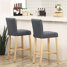 SONGMICS Set di 2 Sgabello da Bar, Sedie da Bar Imbottito con Schienale, Tessuto Simil-Lino, Altezza Sedile 76 cm, Gambe in Legno Massello, con Poggiapiedi Grigio Scuro LDC31GY