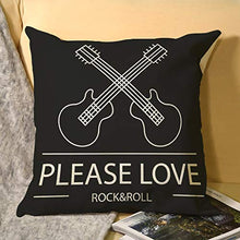 FFanClassic - Federa per cuscini in lino, motivo "Peace Love and Rock", stampa "N Roll", per divano e letto, colore: bianco, 45 x 45 cm