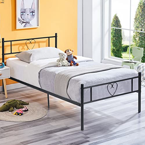 EGGREE Letto Singolo Letti Metallo Piazza Strutture Letto Cornice a Forma di Cuore per Bambini o Adulti 90X190cm