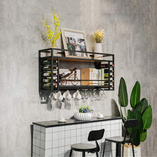 FMOGE Portabottiglie da Vino in Legno | Portabottiglie da Appendere in Metallo Nero | Portabottiglie da Vino Sospeso Cube | Mensole Galleggianti in Legno Mensola A Muro Home Decor