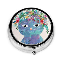 Scatola rotonda per medicina portatile, mini portapillole in metallo, dispenser per pillole tascabili, borsa da viaggio, regalo con fiore e gatto