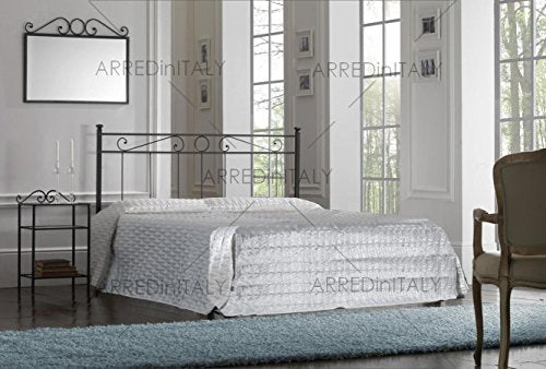 Letto Matrimoniale in Ferro Colore Nero Grafite con GIROLETTO PREDISPOSTO per Rete con Piedini 160 X 190 CM. Non Inclusa - Prodotto Made in Italy - ARR065