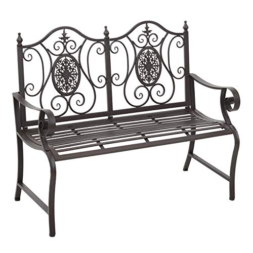 miozzi Panchina da Giardino 2 Posti in Ferro Battuto a Doghe Marrone