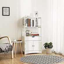 VASAGLE Mobile Bagno, Mobiletto Bagno, Armadietto Multiuso, con Cassetto, 2 Ripiani Aperti e Anta Doppia, 60 x 32,5 x 122 cm (L x P x A), Bianco BBC64WT