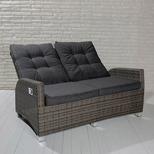 Divano da giardino a 2 posti, modello Barcelona, grigio, in polyrattan