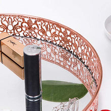 Vassoio portaoggetti per trucco dorato rosa Scatola portaoggetti in vetro pizzo rotondo Scatola portaoggetti per cosmetici da tavolo Vassoio per gioielli profumo per rossetto, oro rosa, 29,5 cm