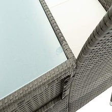 Panchina da giardino in polyrattan, con tavolo da 2 posti, con cuscini da 5 cm, colore: grigio