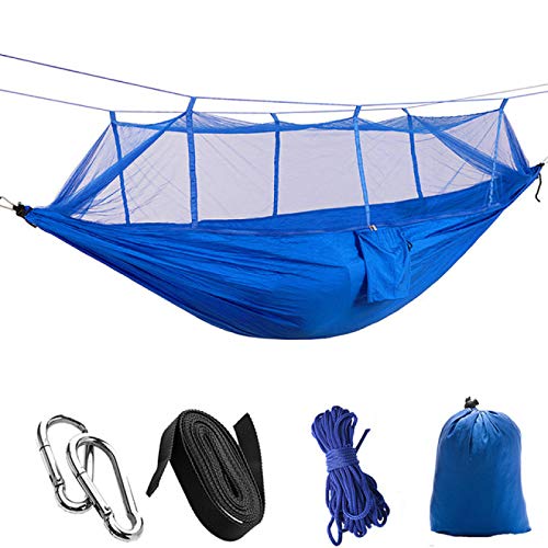 LUOLUOSM Amaca Colore Blu Abbinato 260 * 140 cm Amaca da Campeggio da Giardino con zanzariera da Esterno 1 2 Persone Altalena sospesa