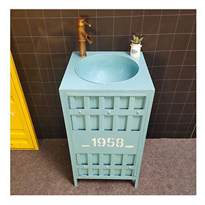 ZTGL Mobile da Bagno Industriale con Lavabo Combinato, Mobile da Bagno con Lavabo da Terra, 45x45x85 cm,Blu,Without Mirror