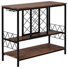 Plcnn - Tavolo da consolle industriale a 3 ripiani con portabicchieri in vetro, 100 x 40 x 86 cm, multifunzione, con diamante per vino, stile vintage, per cucina, bar, cantina