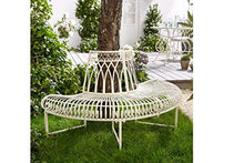 Pureday Panca da Giardino, Panca da Albero, a semicerchio, Ferro, Marrone Antico, ca. L 148 x P 74 x A 78cm - Bianco Antico