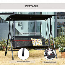 Outsunny Dondolo da Giardino Terrazza 3 Posti con Tettuccio Parasole Regolabile, Metallo e Textilene 172x110x155cm Nero