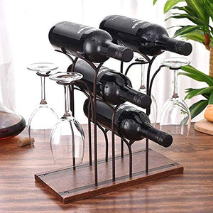 ZRXRY Controsoffitto Wine Rack, Supporto da Tavolo di Legno Vino, Tenere premuto 4 Bottiglie di Vino e 4 Bicchieri, Perfetto per Home Decor & Cucina Rack Bagagli, Bar, Cantina, Gabinetto, dispensa