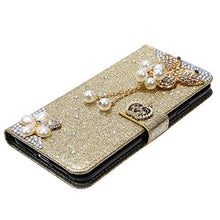 Saceebe Compatibile con iphone 11 Pro 5.8 Custodia pelle Glitter Cover a libro Glitter Diamante Strass Flip Case [Custodia corona perla farfalla] Rhinestone Portafoglio Pelle Cover Morbido,oro