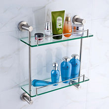 Dongyd Mensola del Bagno di Vetro della Doppia Fila, scaffale d'attaccatura della mensola della Parete del Bagno dell'Acciaio Inossidabile 304, 39.5 * 13 * 42cm