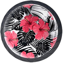 Fiore luminoso e foglie tropicali Pomelli per Porta Set di 4 Pomelli per Mobili Manopole per Cassetti Cucina Armadio Vetro