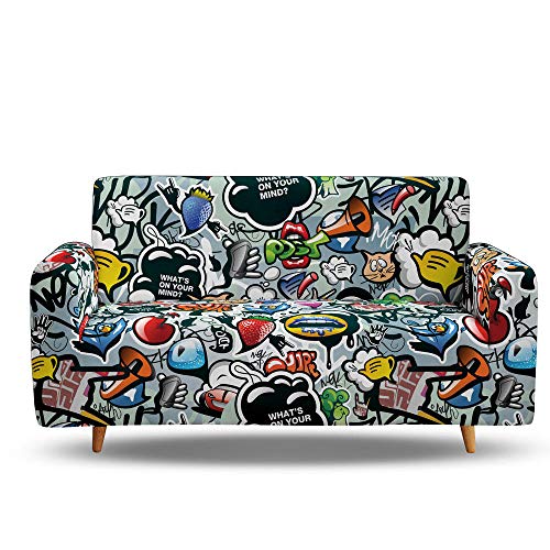 Tanboank Copridivano 3 Posti Elasticizzato Graffiti Grigi Copridivani Chaise Longue Relax Antimacchia Gatto AntiGraffio Copridivano Angolare Universale per divani con penisola 190-230 cm