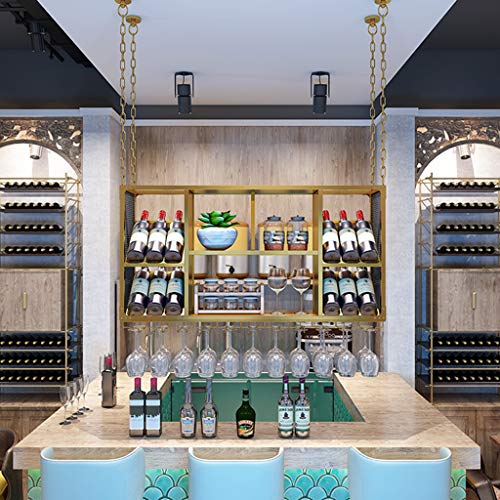 Appendiabiti da soffitto per bicchiere di vino Portabottiglie Attacco a catena in ferro Organizer per bottiglie e calici regolabili Lo stoccaggio contiene qualsiasi tipo di calice Bicchieri da vino