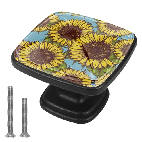 Set di 4 pezzi con maniglia quadrata per armadio da cucina, credenza, cassettiera, cassettiera, con viti, per cucina, comò, armadietto, bagno, armadio a forma di girasole