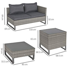 Outsunny Set Mobili da Giardino in Rattan PE con 2 Divani Angolari, Contenitore e Tavolino con Cuscini, Arredamento da Esterno in Grigio