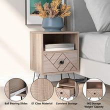 FGASAD - Set di 2 comodini a 2 ripiani, comodino in legno con cassetto e ripiano aperto, tavolo moderno con struttura in acciaio, tavolino da salotto per camera da letto
