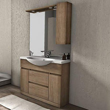 Bagno Italia Arredo bagno moderno mobile da 100 cm 2 cassetti e 2 ante bianco o tabacco specchio con tettino e pensile a destra