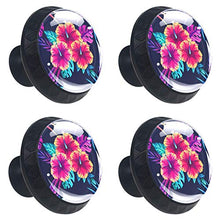 Set di 4 maniglie rotonde per armadio da cucina, credenza, cassettiera, cassettiera, con viti, per cucina, comò, armadietto, bagno, armadio, fiori tropicali viola floreale