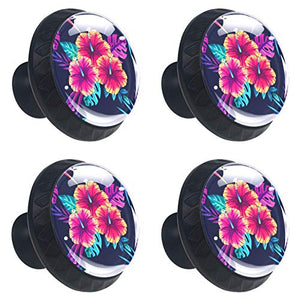 Set di 4 maniglie rotonde per armadio da cucina, credenza, cassettiera, cassettiera, con viti, per cucina, comò, armadietto, bagno, armadio, fiori tropicali viola floreale