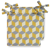 Celina Digby® Set di 2 cuscini impermeabili da giardino con comoda imbottitura in schiuma per esterni o veranda, dimensioni 42 x 42 cm, 40,6 x 40,6 cm (cubo senape geometrica)