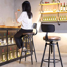 Sgabello da bar industriale retrò con schienale, sgabello girevole regolabile in altezza, sgabello in ghisa, sgabello rustico, sedia da pranzo da cucina, sedile in pelle PU, gambe in metallo nero