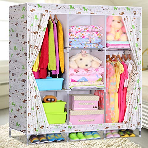 wardrobe Armadio in Tessuto Oxford, Doppio Armadio Ad Alta capacità, Tubo in Acciaio 16mm, Scomparto in Rete