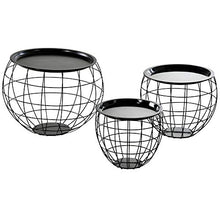 homcom Set 3 Tavolini da caffè Rotondi con Funzione Contenitore, Design a Griglia in Acciaio Nero, per Salotto o Ufficio
