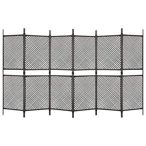 E E-NICES Paravento a 6 Pannelli in Polyrattan Marrone 360x200 cm