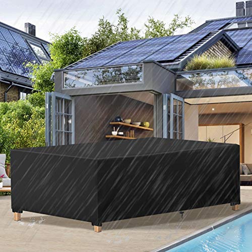 ESSORT Copertura Tavolo Esterno 213x123x74cm Copertura Mobili da Giardino Telo Impermeabile Antipolvere per Arredo Poliestere in PVC per Divano Angolare Tavolo Sedie Nero