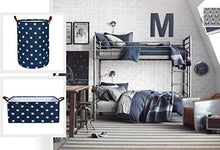 ZDD Cesto portabiancheria sotto Il Letto con Coulisse in Tela da 15 Pollici in Cotone Blu Navy, Strisce Blu, Grande 17 Pollici