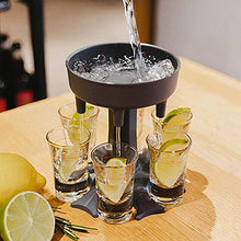 Distributore di 6 bicchierini e dispenser per riempire liquidi e bevande, con supporto per dispenser di vetro, per feste, cocktail, dispenser per liquori, giochi (rosa)