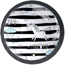 Cartoon Unicorn Rainbow Cloud Rain Black Stripes Pomelli per Porta Set di 4 Pomelli per Mobili Manopole per Cassetti Cucina Armadio Vetro